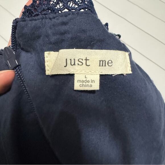 Just Me Navy Blue Faux Wrap Tiered Ruffle‎ Long Modest Midi Maxi Dress Large - Picture 2 of 3